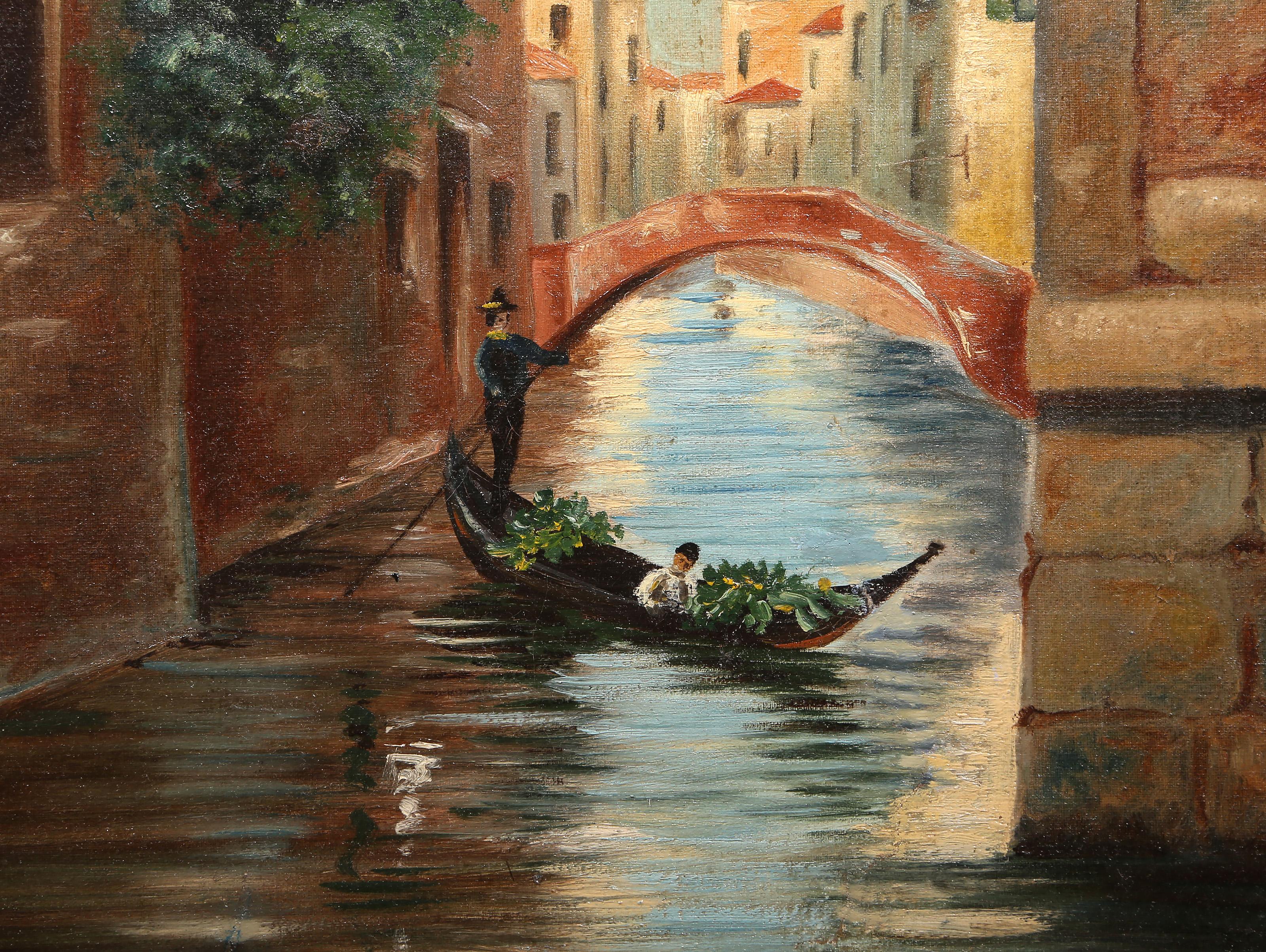 Kanal von Venedig, Impressionistisches Ölgemälde von Vittorio Arcolin – Painting von Unknown