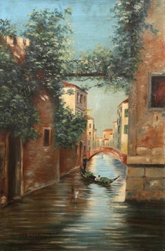 Kanal von Venedig, Impressionistisches Ölgemälde von Vittorio Arcolin
