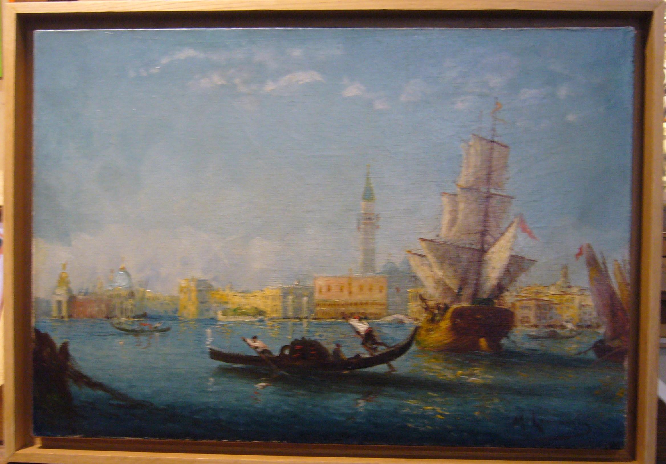 Venise, peinture à l'huile - cole italienne XIXe siècle encadrée, 39x55 cm - Painting de Unknown