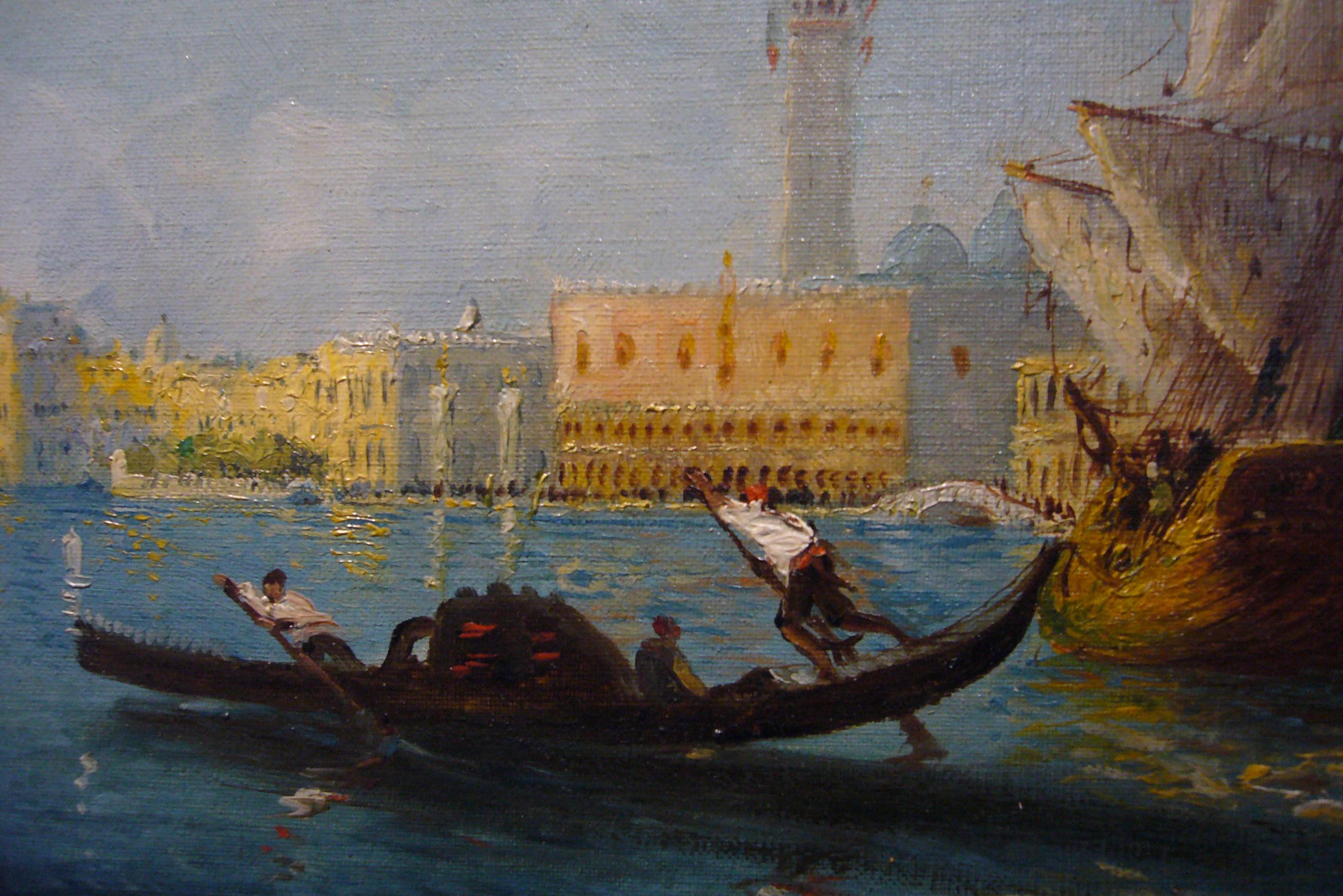 Venise, peinture à l'huile - cole italienne XIXe siècle encadrée, 39x55 cm - Gris Figurative Painting par Unknown