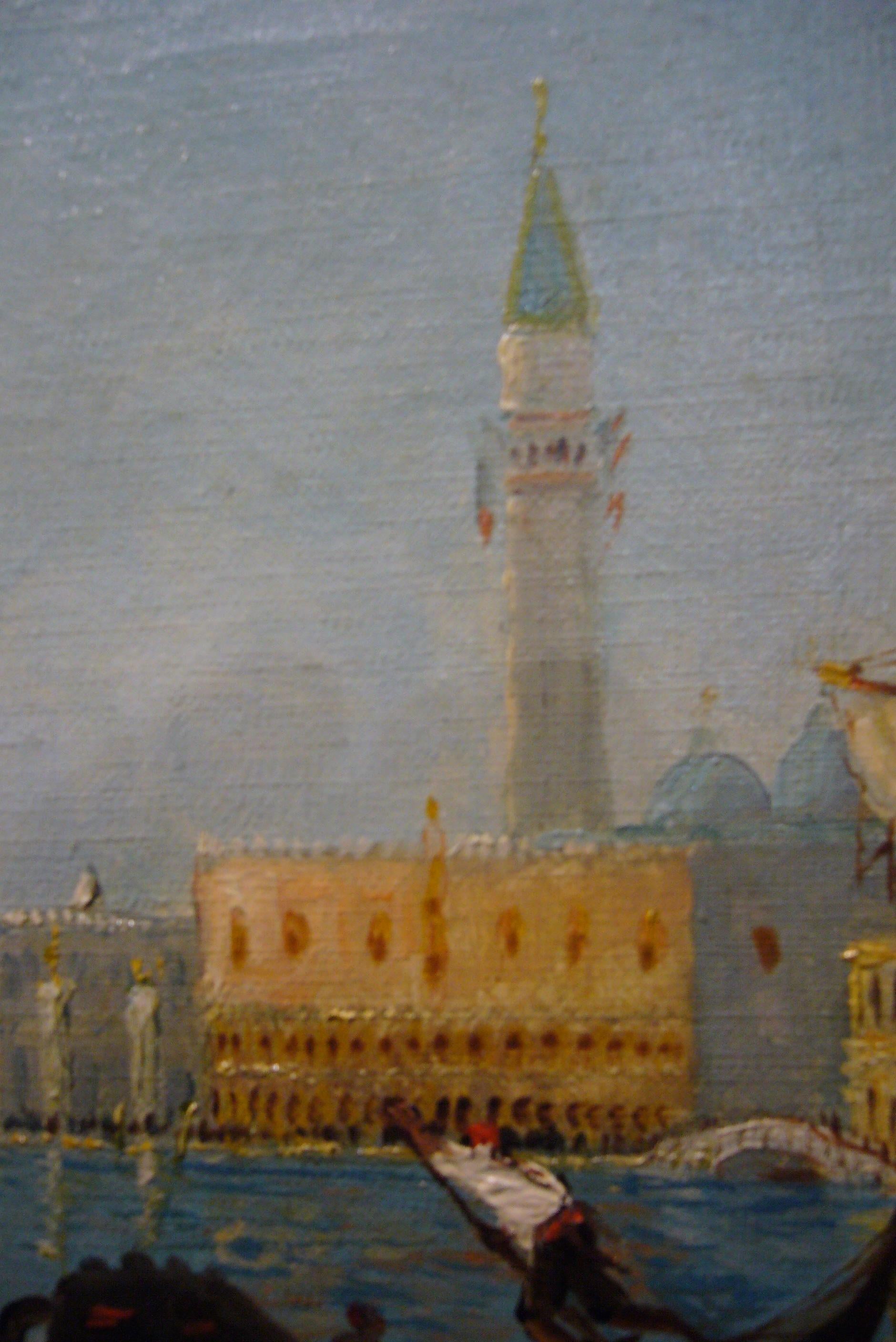 Huile sur toile représentant Venise. École italienne de la 2e moitié du XIXe s., signée. Encadré : 43x61 cm