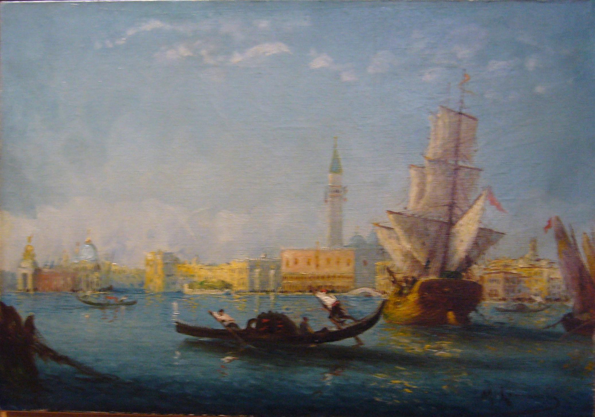Figurative Painting Unknown - Venise, peinture à l'huile - cole italienne XIXe siècle encadrée, 39x55 cm