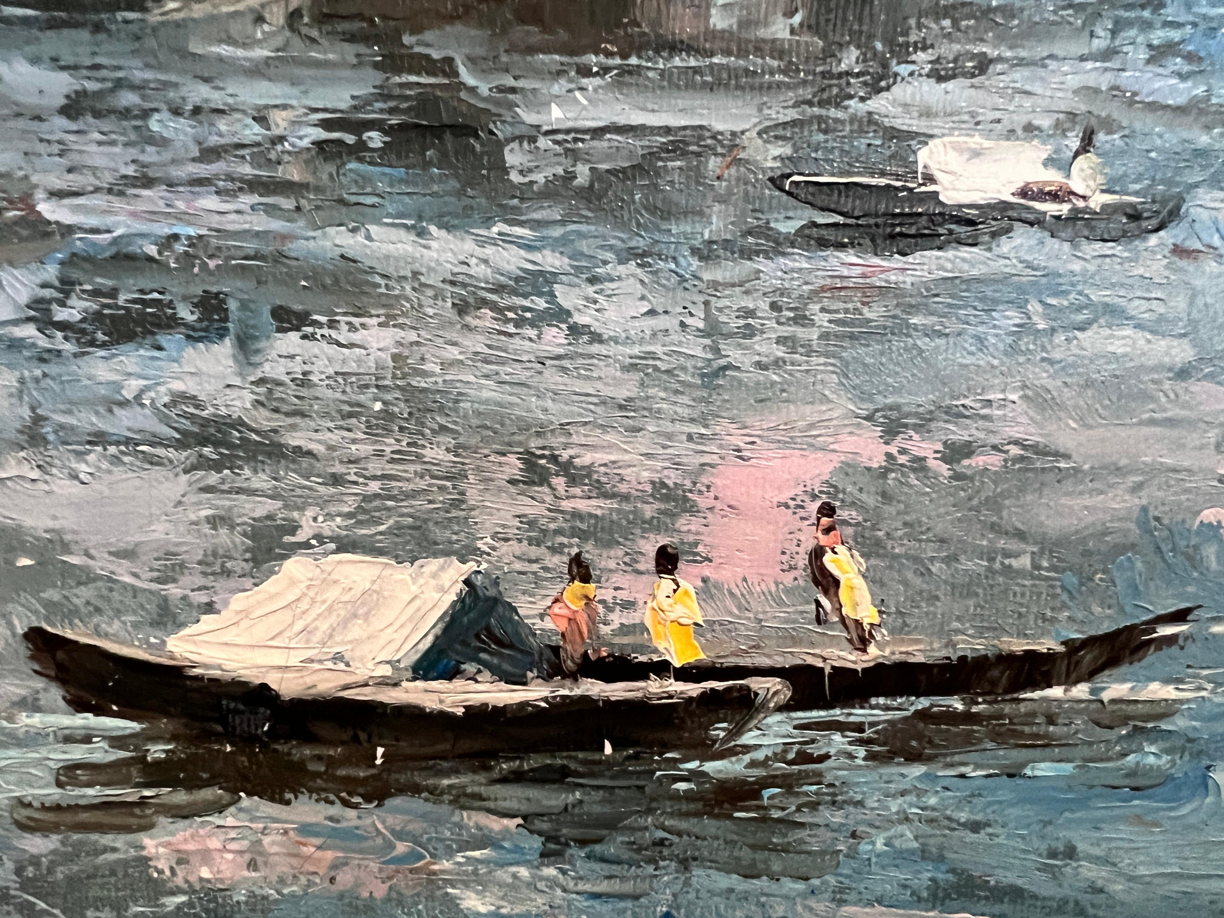 Venedig Grand Canal Ölgemälde L. Harland signiert Vintage Large Framed Art im Angebot 5