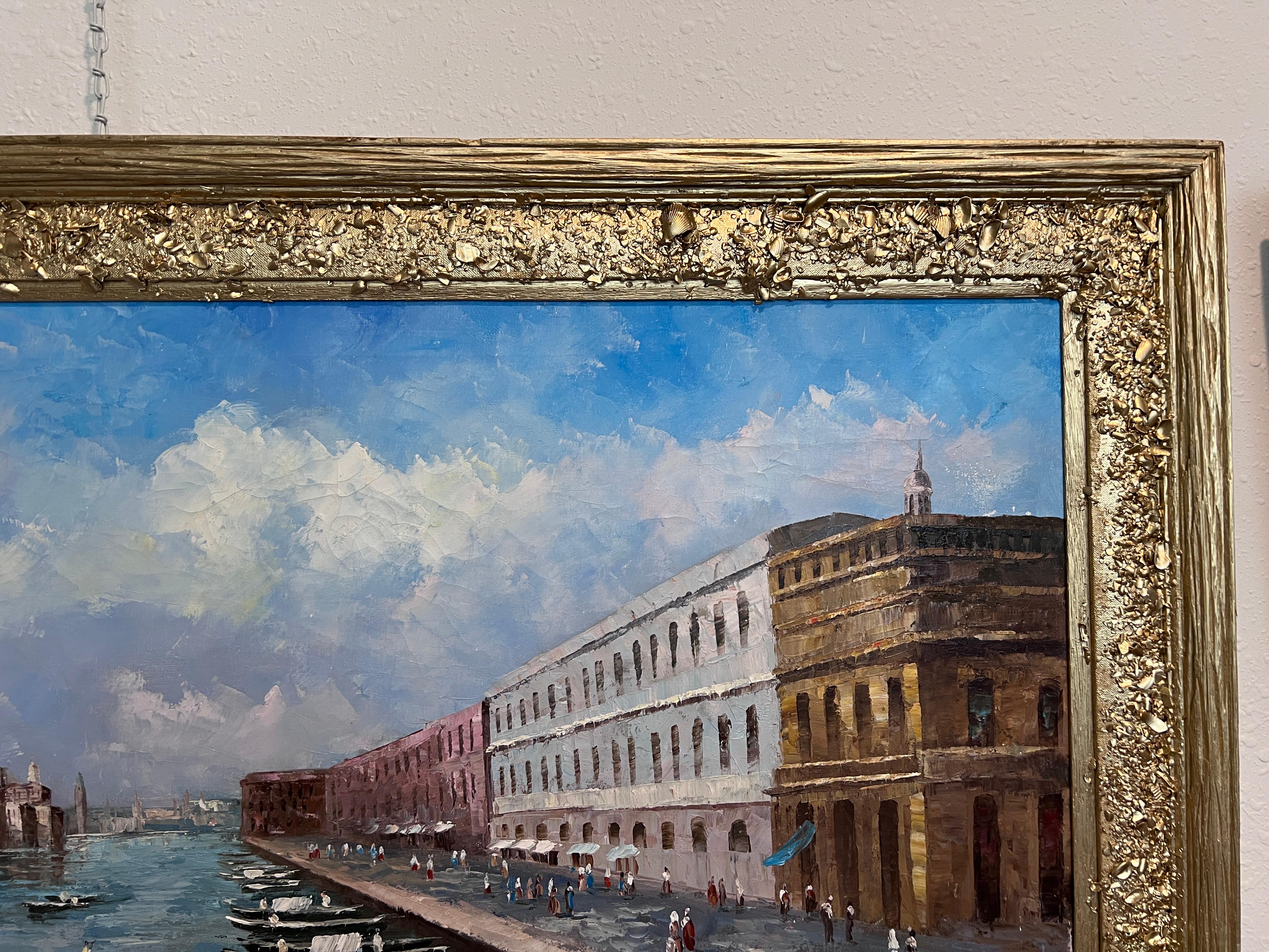 Venedig Grand Canal Ölgemälde L. Harland signiert Vintage Large Framed Art im Angebot 1