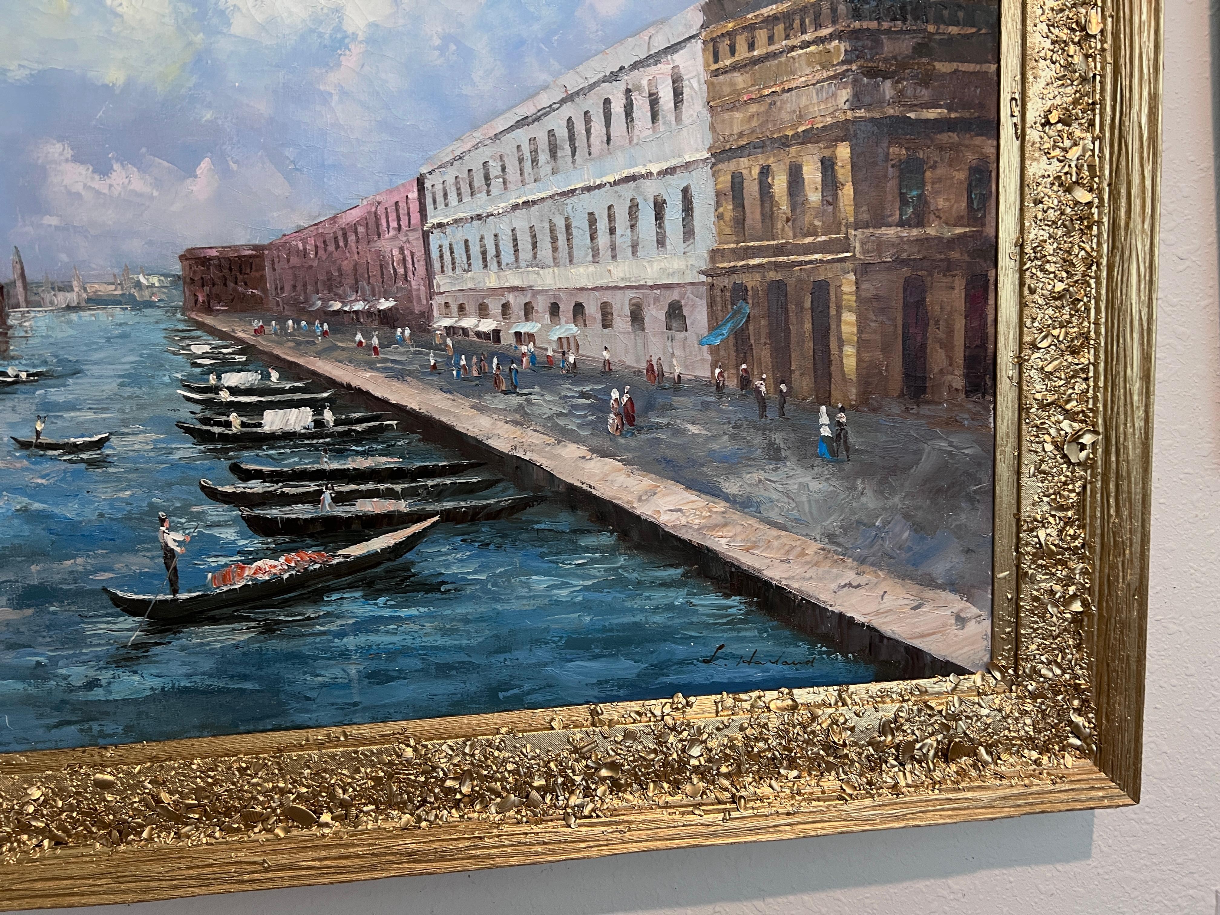 Venedig Grand Canal Ölgemälde L. Harland signiert Vintage Large Framed Art im Angebot 2