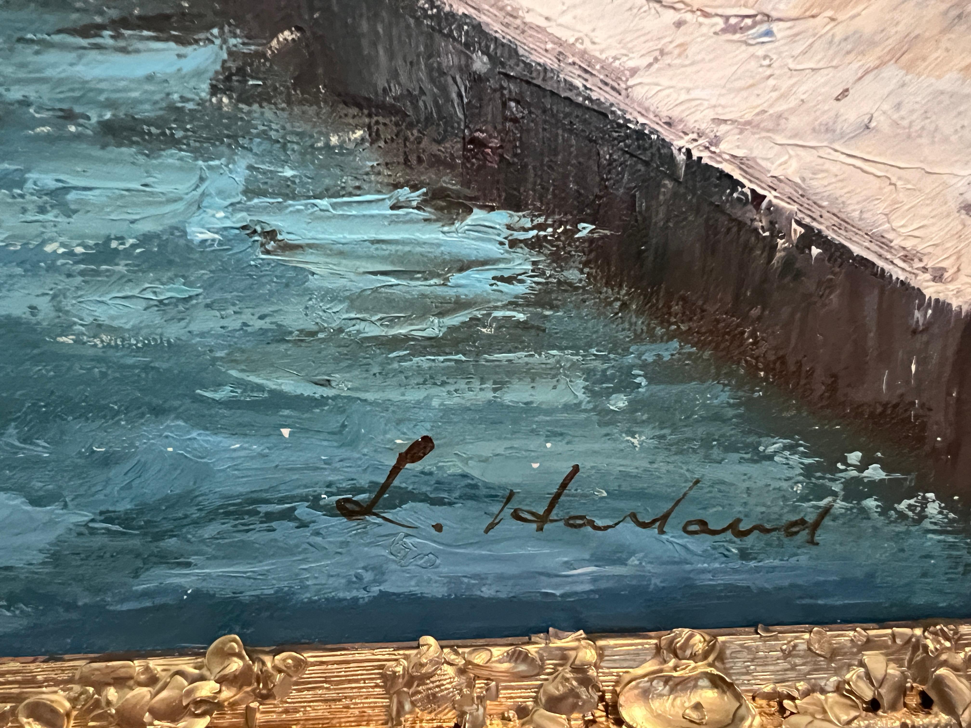 Venedig Grand Canal Ölgemälde L. Harland signiert Vintage Large Framed Art im Angebot 3