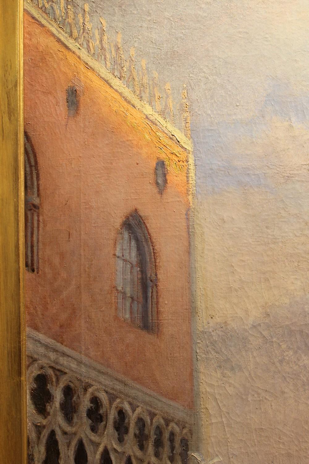 Paisaje de Venecia Pintura italiana al óleo sobre lienzo en marco de madera dorada, Belle Epoque en venta 4