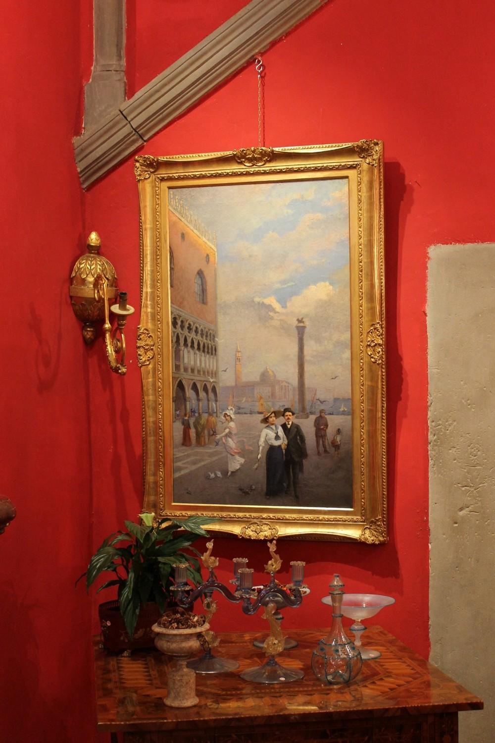 Italienische Landschaft von Venedig, Öl auf Leinwand, Gemälde in vergoldetem Holzrahmen, Belle Epoque (Impressionismus), Painting, von Unknown