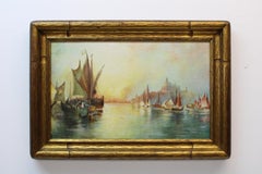 Vintage Venice Oil Painting Depicting Sail Boats