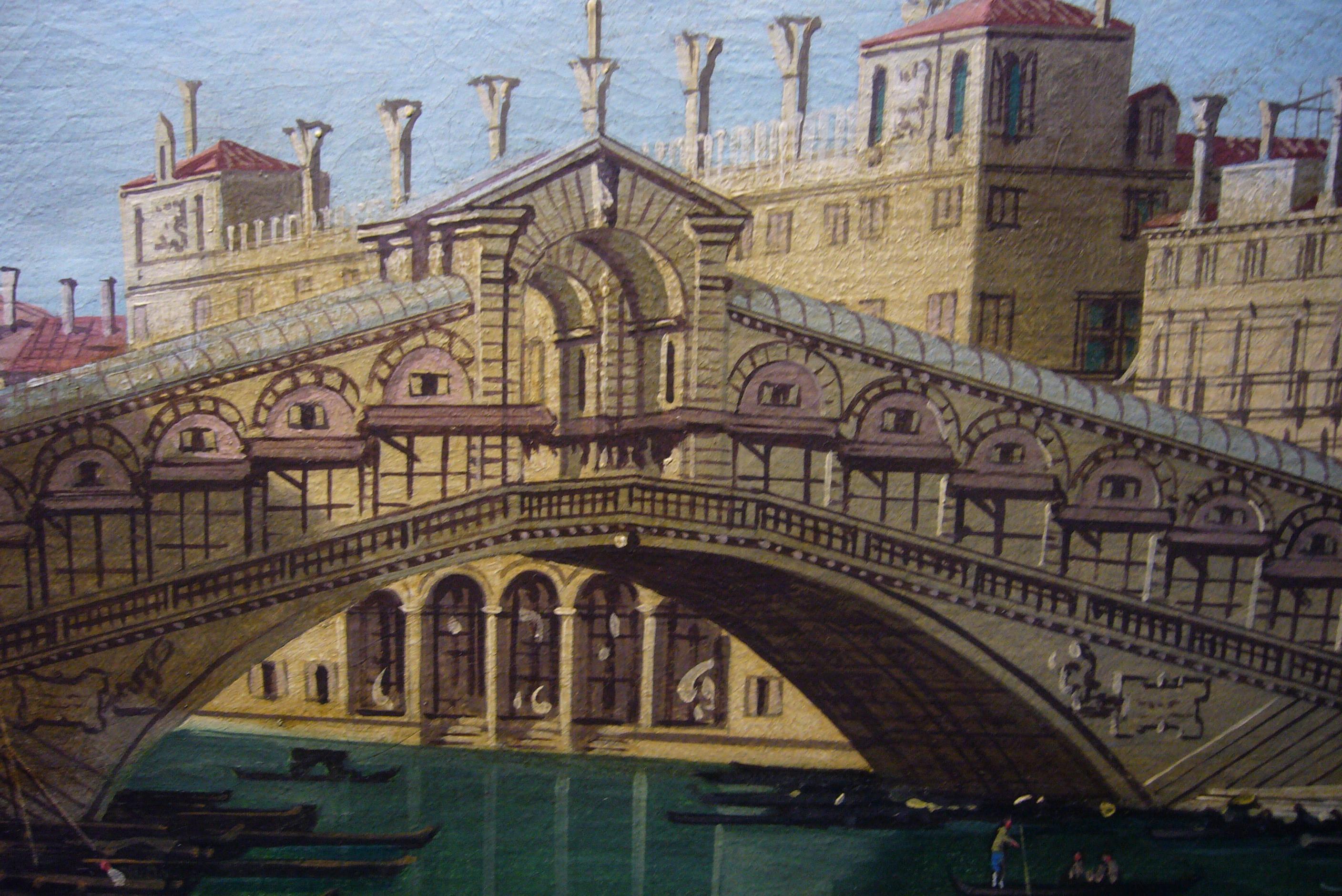 Venice, The grand canal and Rialto Bridge - XIX c., Oil paint, 71x100 cm. - Painting by Unknown