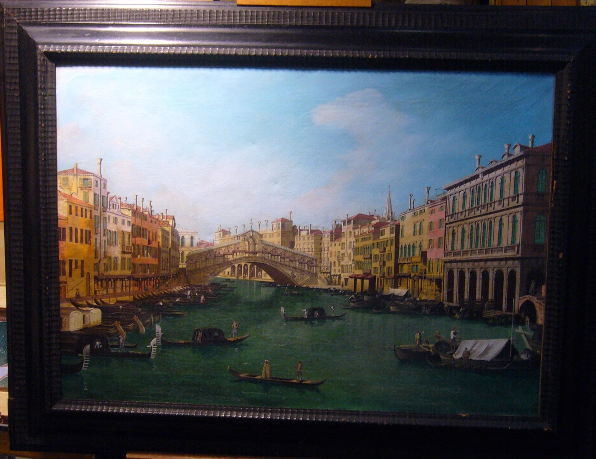 Oil on canvas, not signed. Venitian School Mid XIX century. Framed, dim: 94x125 cm.