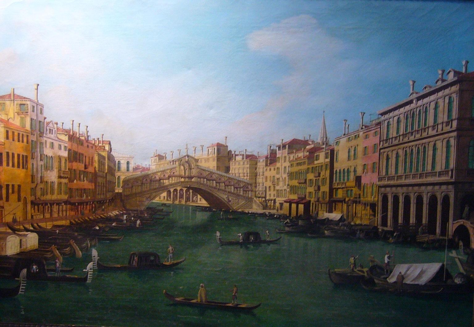 Venice, The grand canal and Rialto Bridge - XIX c., Oil paint, 71x100 cm.