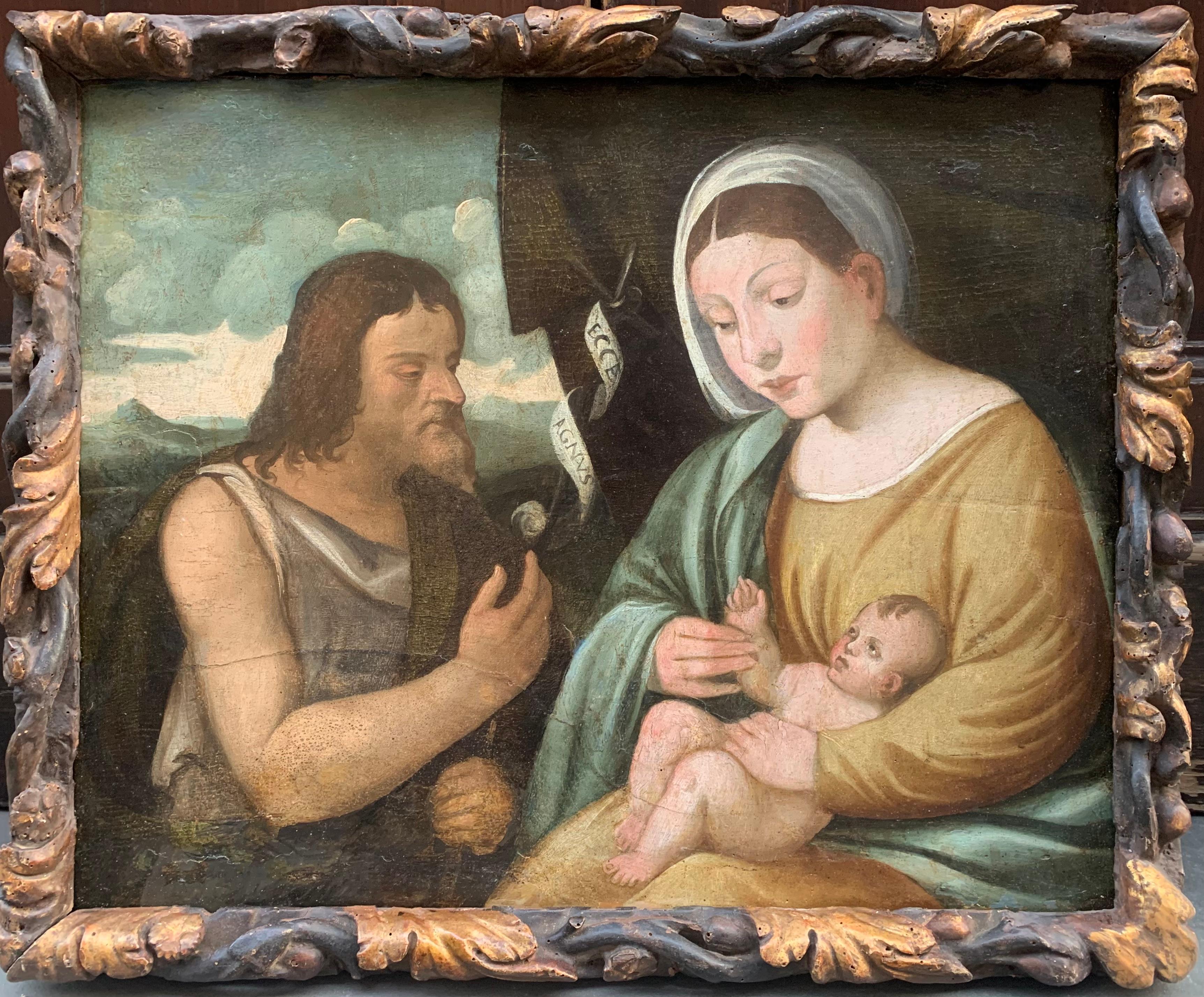 Unknown Figurative Painting - Venice. XVI century. Madonna with child with St. John. Attrib. Marco Bello. 