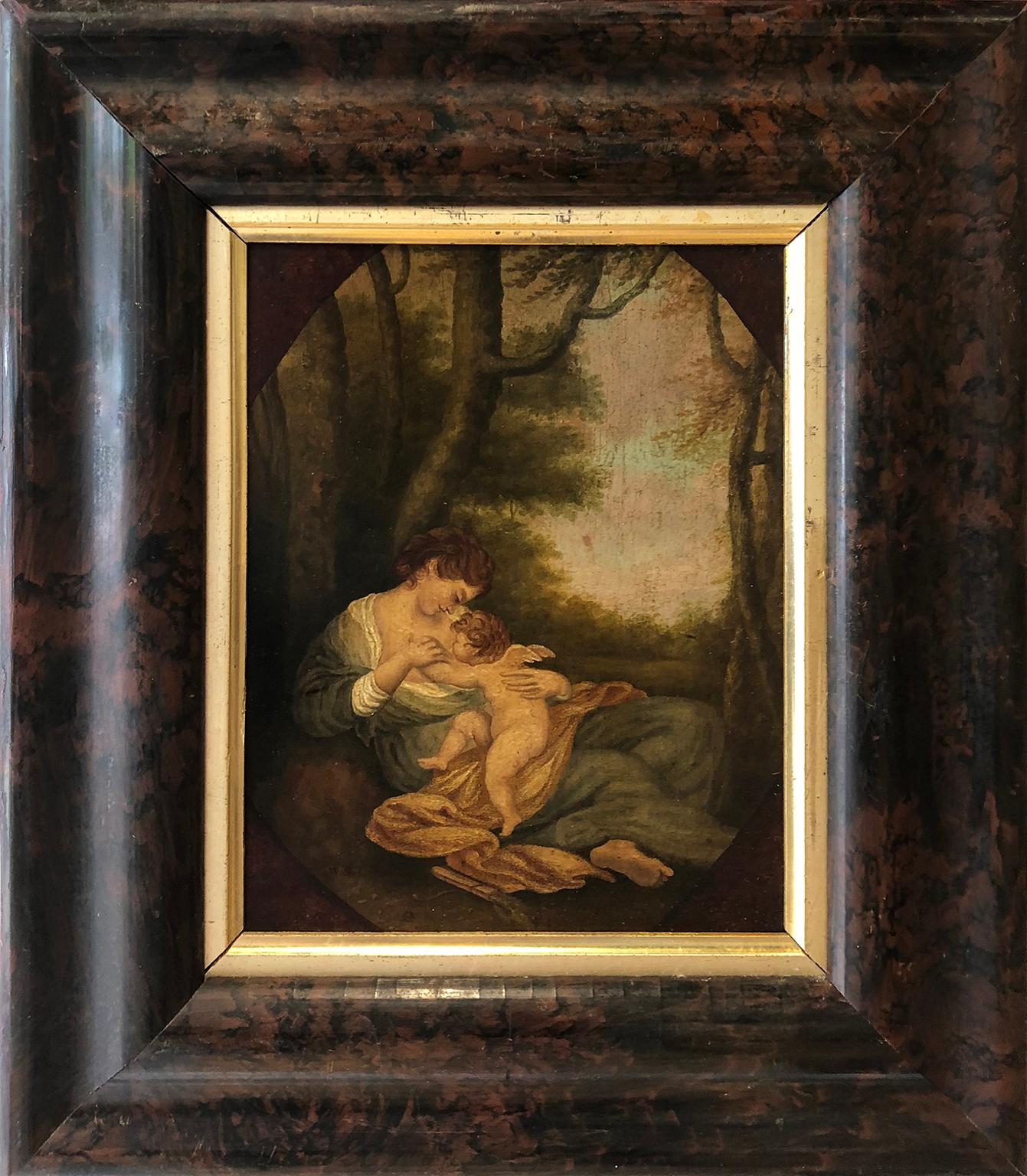 Venus and Cupid Circa Early 19th Century - Oil on panel  - Painting by Unknown