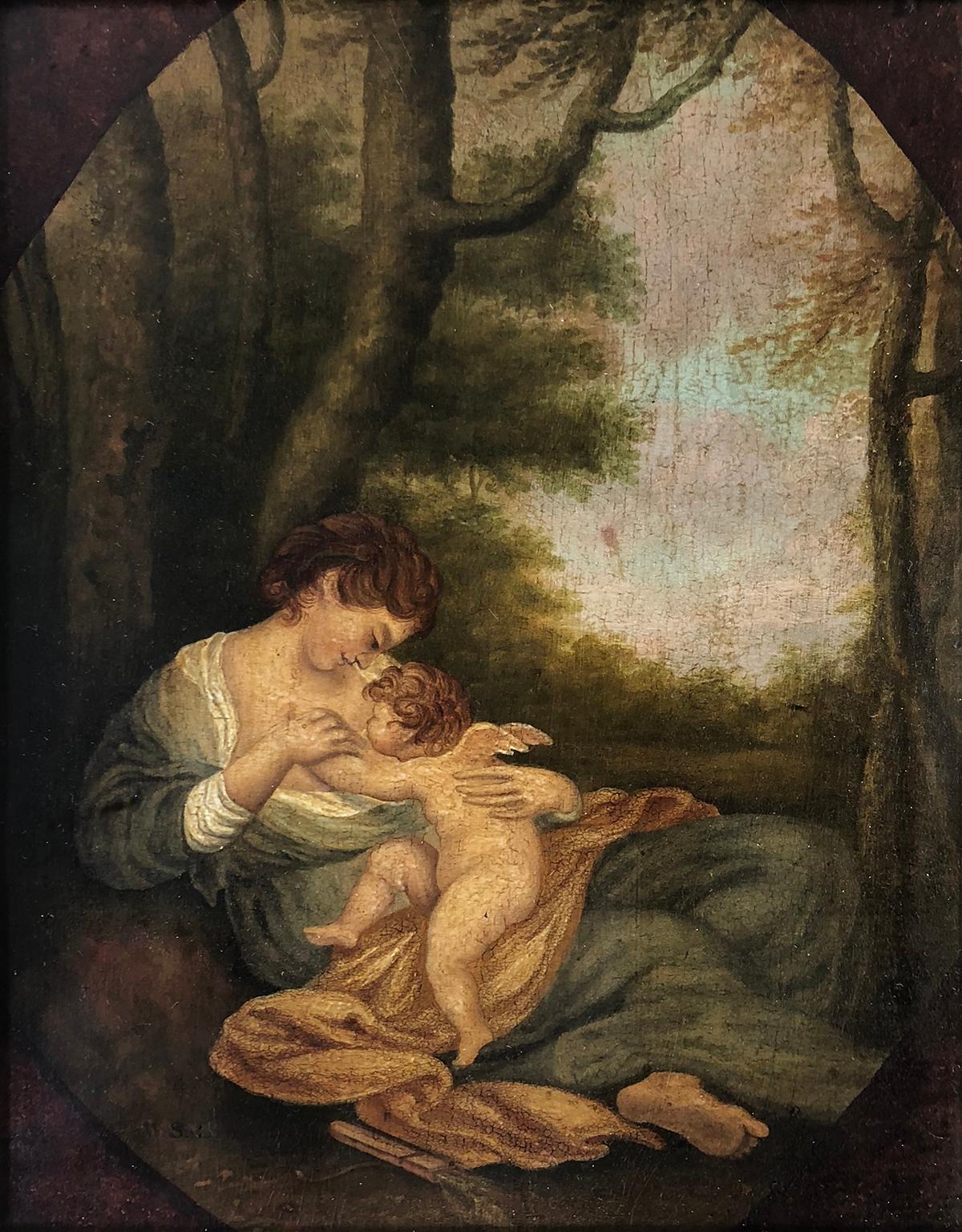 Unknown Figurative Painting - Venus and Cupid Circa Early 19th Century - Oil on panel 