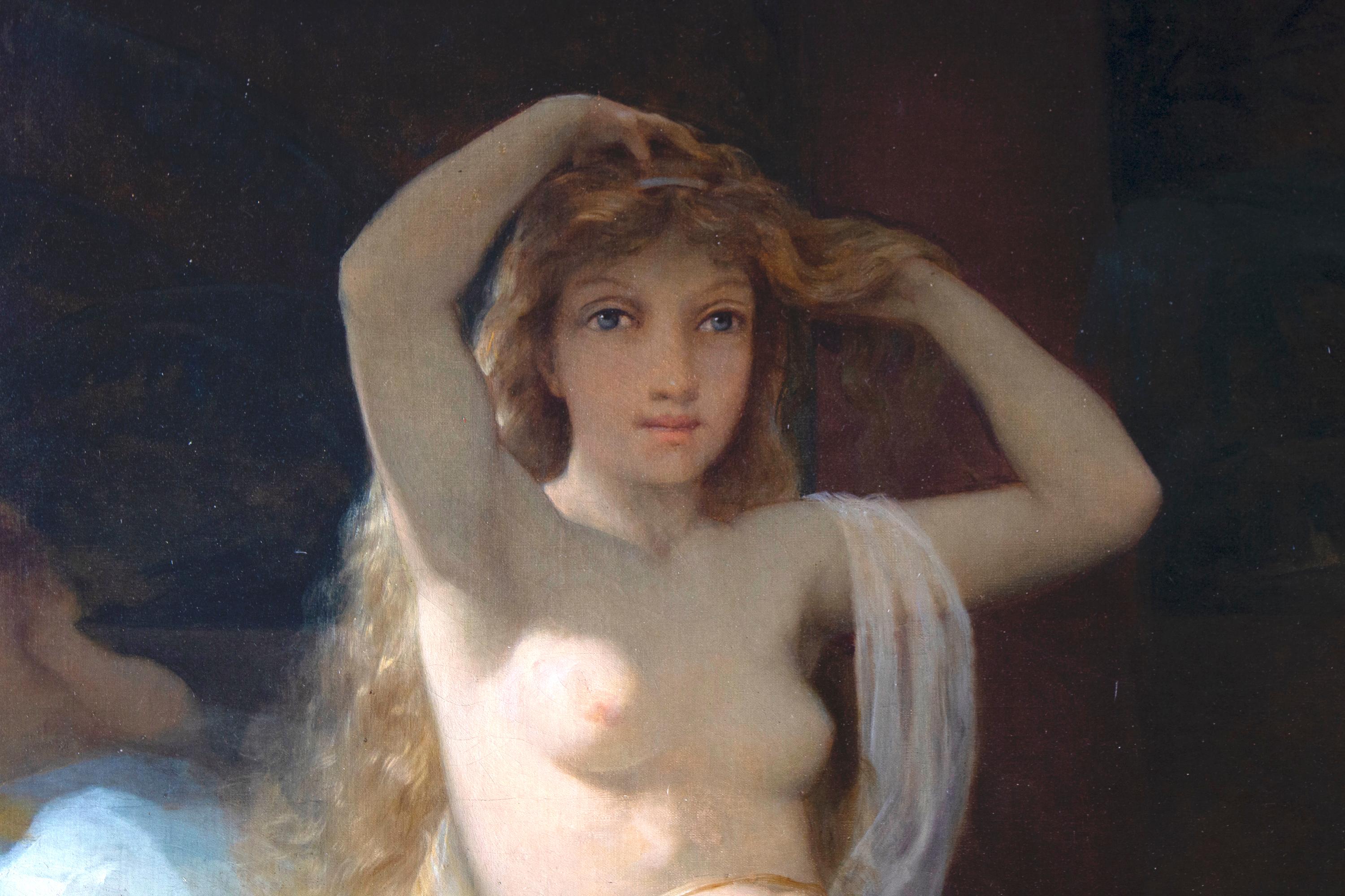 Vénus avec putti huile sur toile avec cadre en bois doré  - Romantique Painting par Unknown