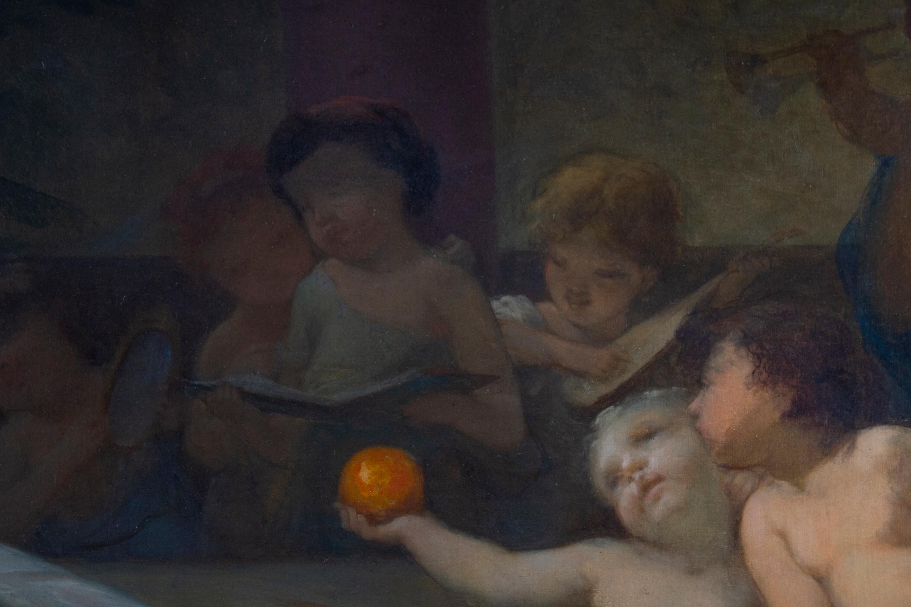 Vénus avec putti huile sur toile avec cadre en bois doré en vente 2