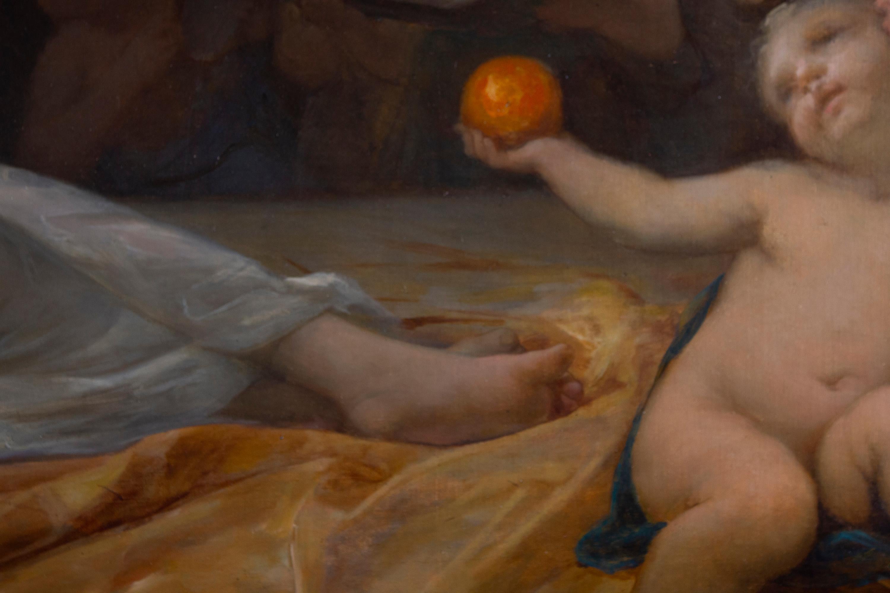Vénus avec putti huile sur toile avec cadre en bois doré en vente 3