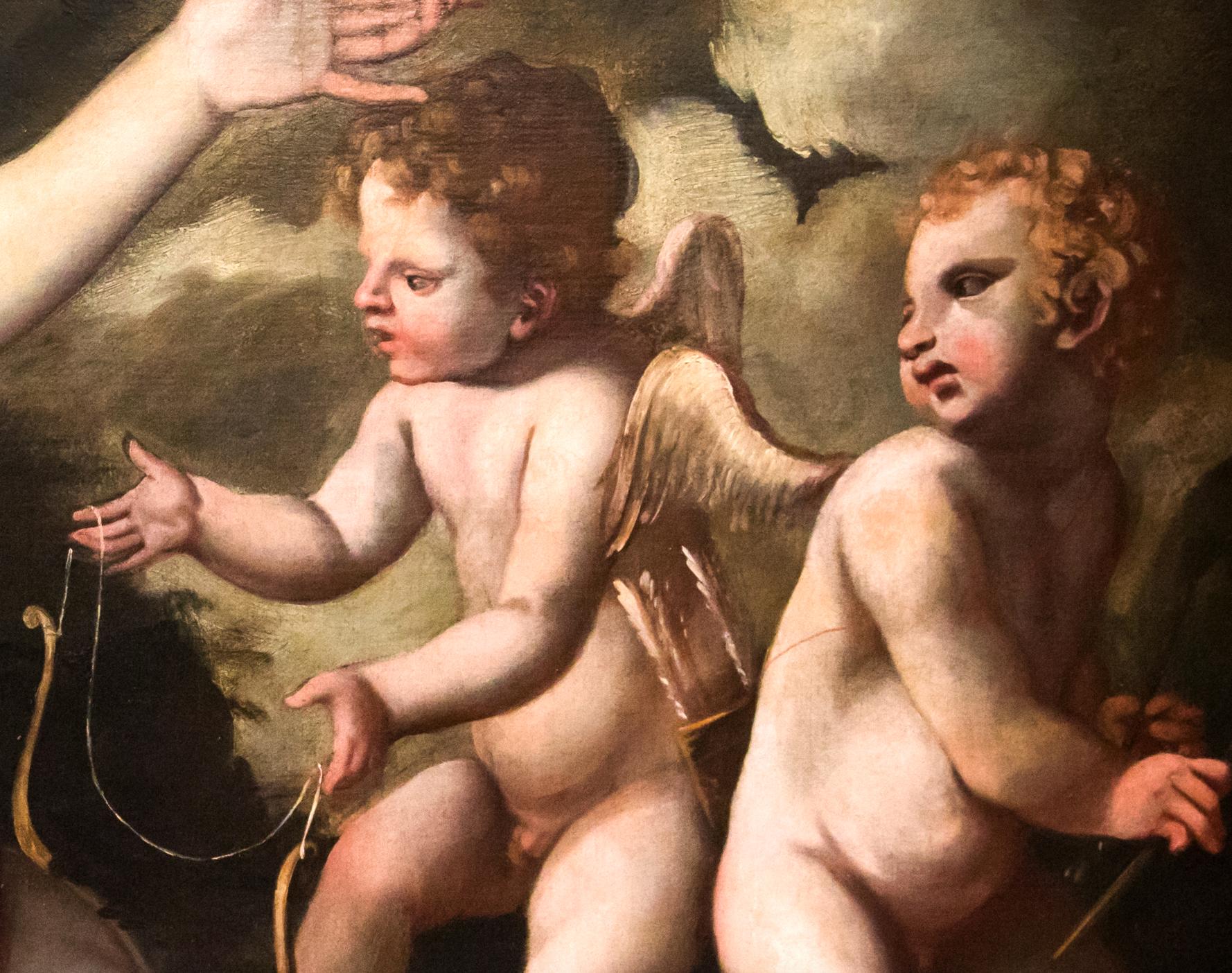 Venus with two Cupids Carring Arrows and Bow — Italian Painting For Sale 2