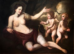 Venus with two Cupids Carring Arrows and Bow — Italian Painting