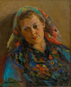 Vera Aleksandrovna Lyubimova (1918-2010) - Framed Oil, Woman in a Headscarf