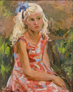 Vera Maksimoushkina (1923-1997) - Framed Oil, Girl in the Floral Dress