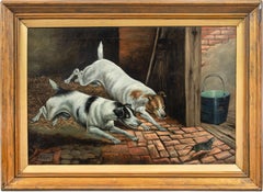 Peintre vériste continental - Fin 19e siècle (1899) peinture animalière - Chiens 