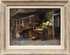 Verist French painter - 19th century landscape painting - Greengrocer in Venice