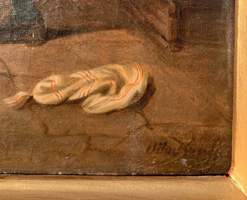 Italienischer Maler des Verismus – Figurenmalerei des späten 19. Jahrhunderts – geschulter Hund im Angebot 5