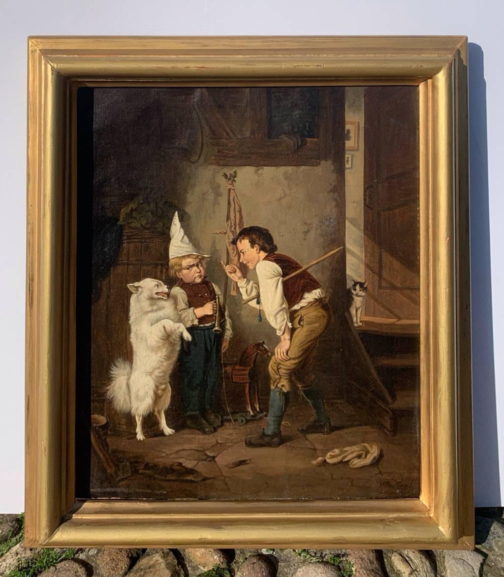 Italienischer Maler des Verismus – Figurenmalerei des späten 19. Jahrhunderts – geschulter Hund (Naturalismus), Painting, von Unknown
