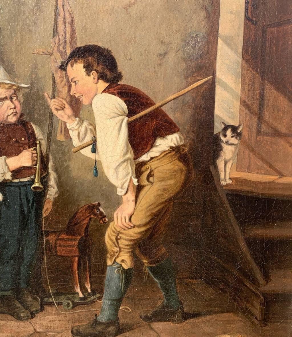 Italienischer Maler des Verismus – Figurenmalerei des späten 19. Jahrhunderts – geschulter Hund im Angebot 1