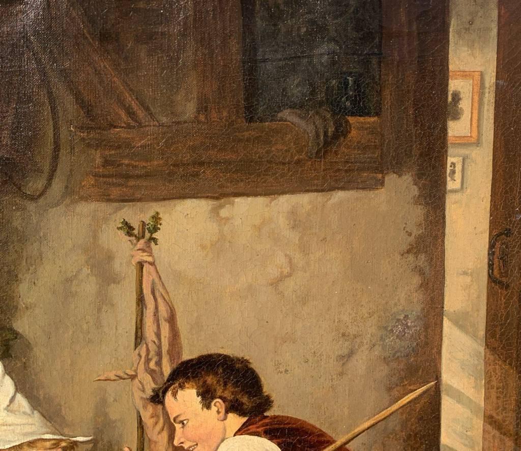 Italienischer Maler des Verismus – Figurenmalerei des späten 19. Jahrhunderts – geschulter Hund im Angebot 4