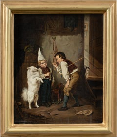 Pintor verista italiano - Pintura de figuras de finales del siglo XIX - Perro amaestrado