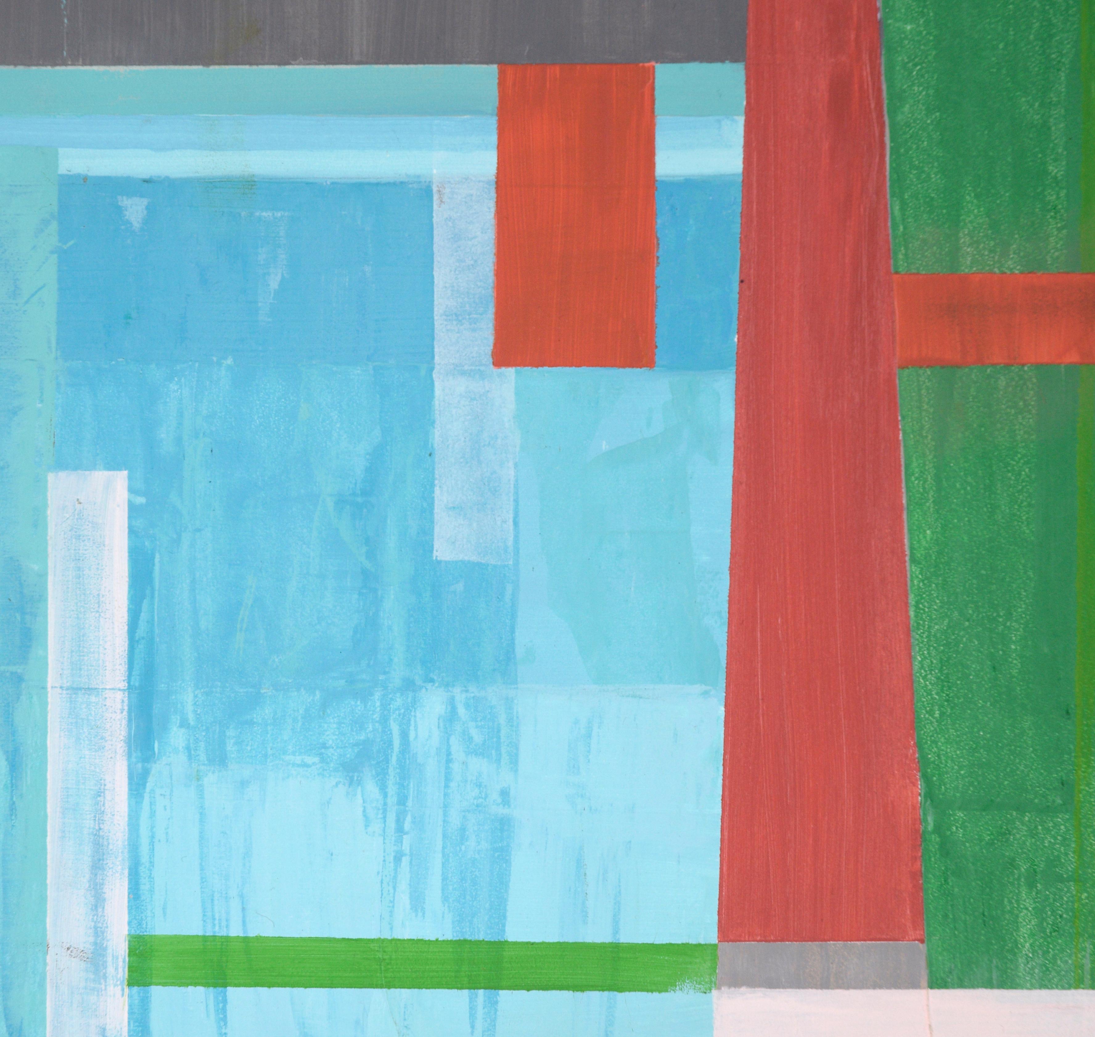 Composition géométrique abstraite verticale - Bleu Abstract Painting par Unknown