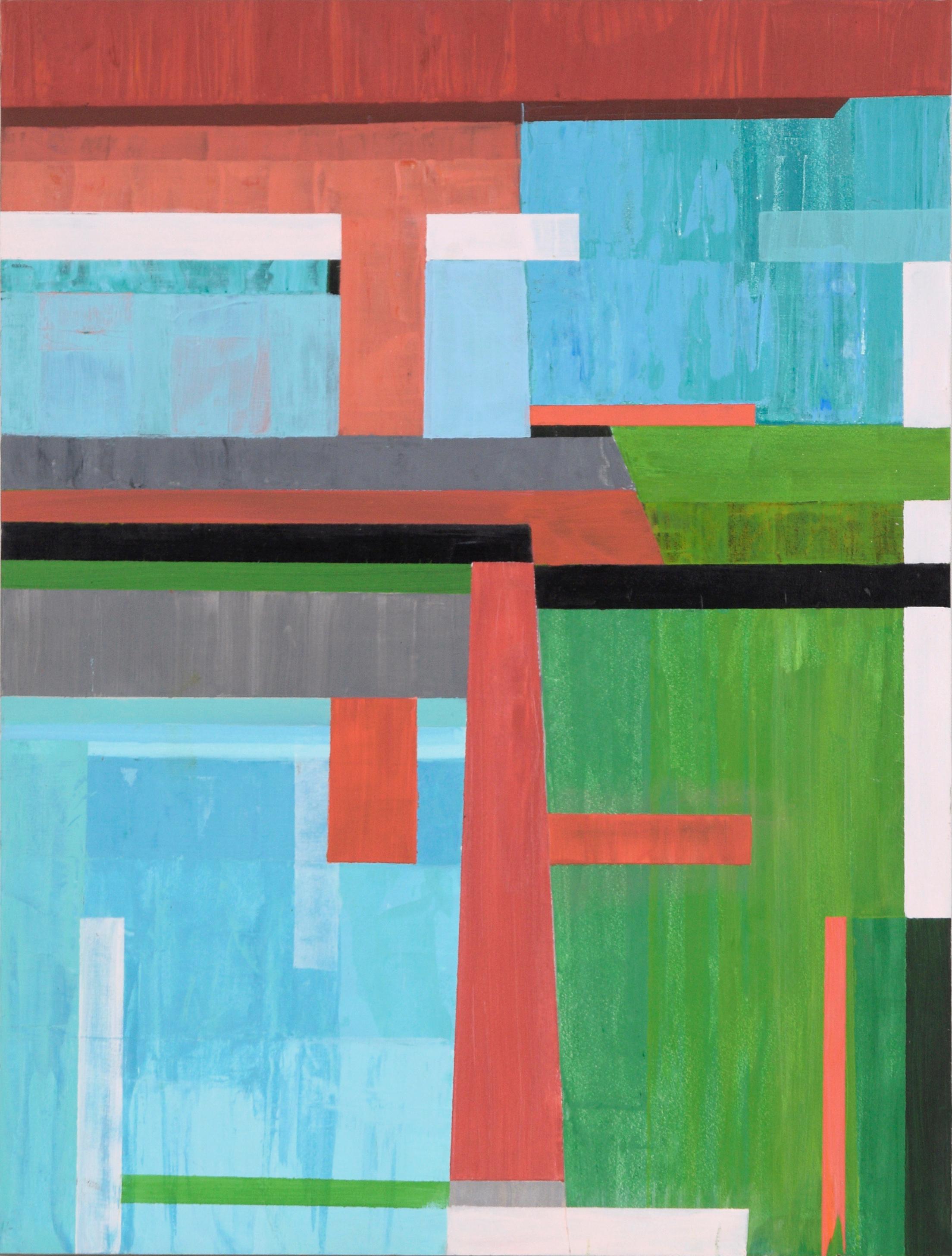 Unknown Abstract Painting - Vertical Abstract Geometric Composition