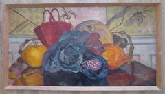 Very Large English Post War Mid 20thC Oil Painting - Still Life Of Vegetables
