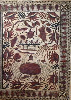 Very Large Hand Painted Tapa Cloth From Oceania ( Wallis, The Society Islands ).