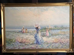 Very Large Impressionist Oil Painting of a Lady in Blue