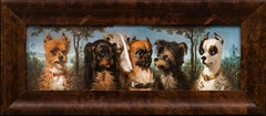 Seltenes Porträt von 6 Hunden auf emaillierter Keramik von Maison Pichenot-Loebnitz