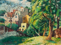 Vibrant Hillside Townscape by Mystery Artist