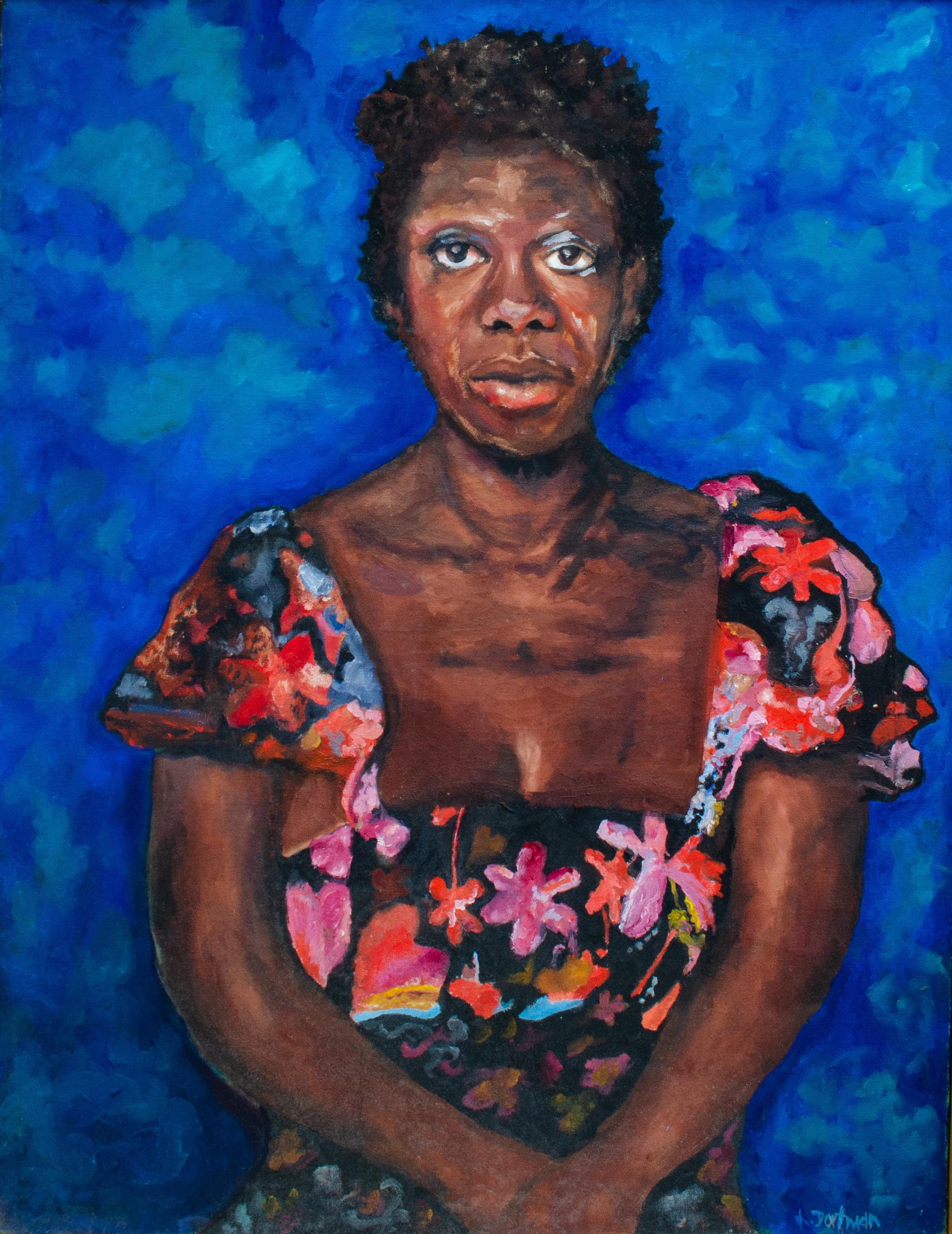 Portrait Painting de Unknown - Vibrante K Dorfman Retrato de una mujer negra