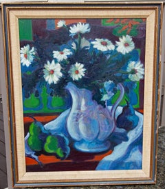 Vibrant Mid Century Summer Still Life Oil Painting Dated 1975