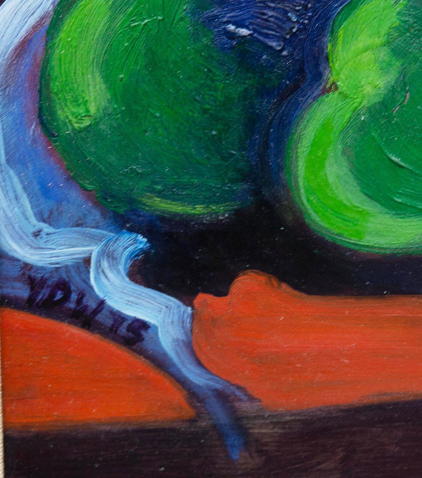 Lebendige Mid Century Sommer Stillleben Ölgemälde datiert 1975 (Moderne), Painting, von Unknown