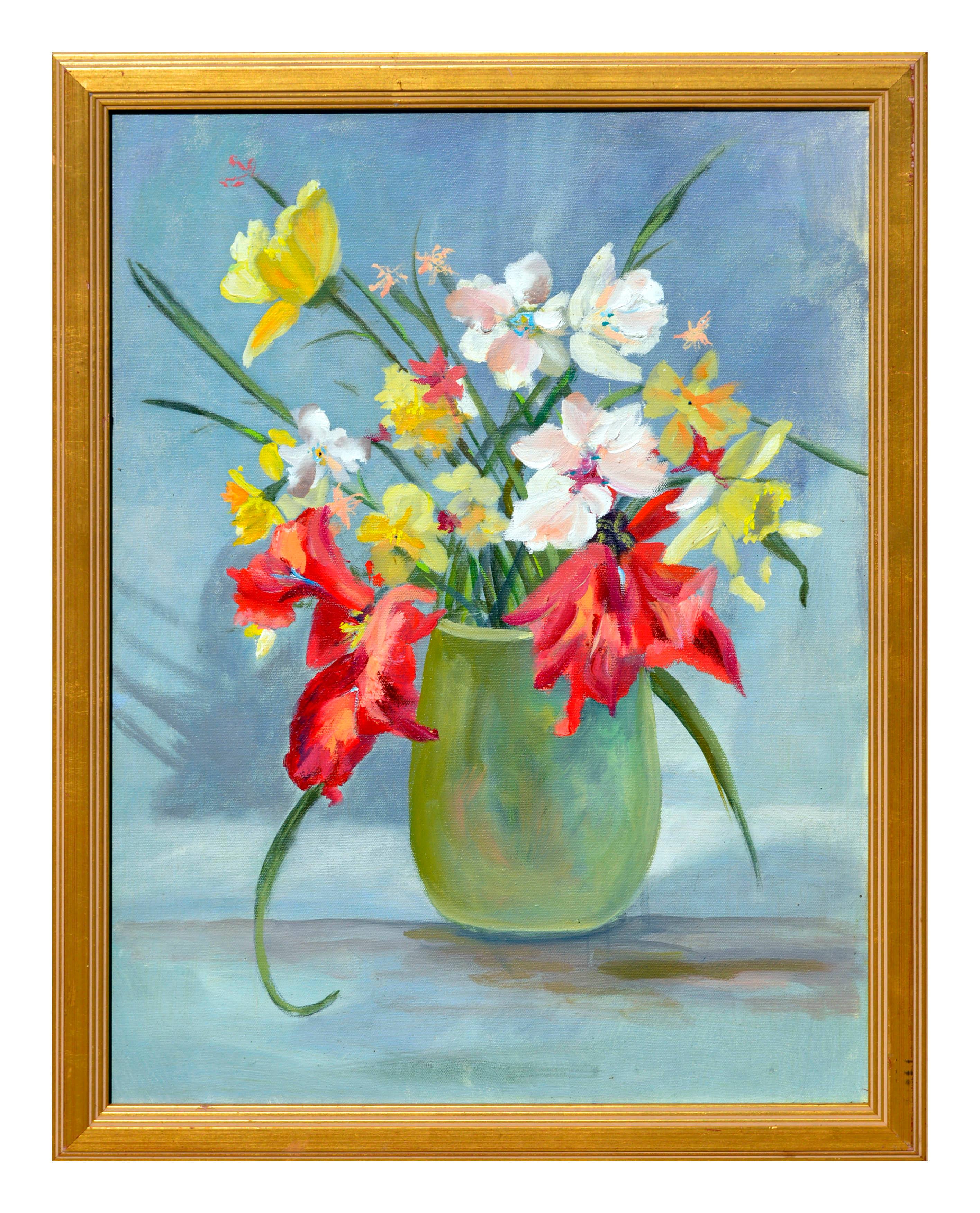 Unknown Still-Life Painting - Vibrant Spring Bulb Still Life
