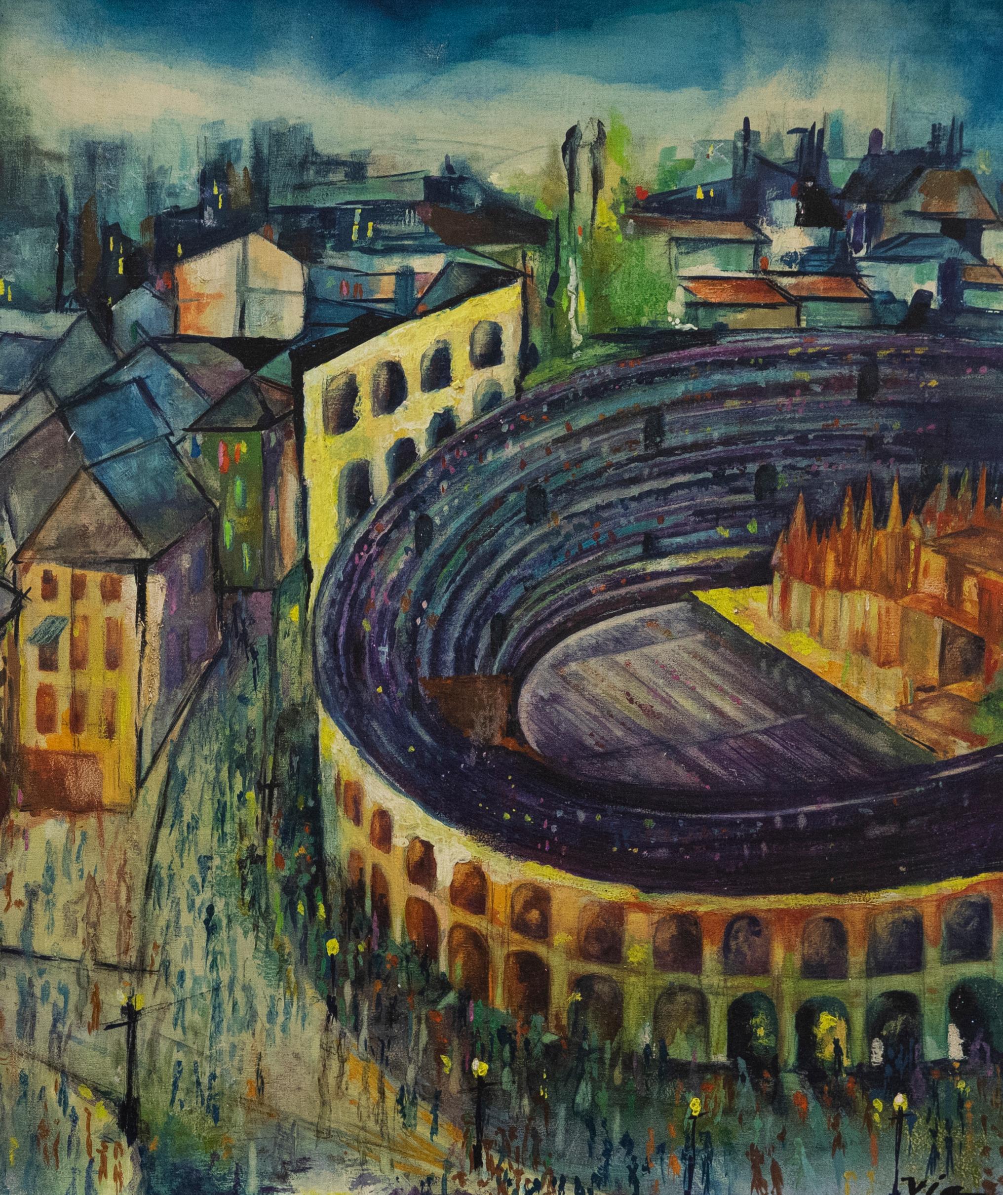 Vic Segers  - 1968 Oil, Amphitheatre in Arles - Painting by Unknown