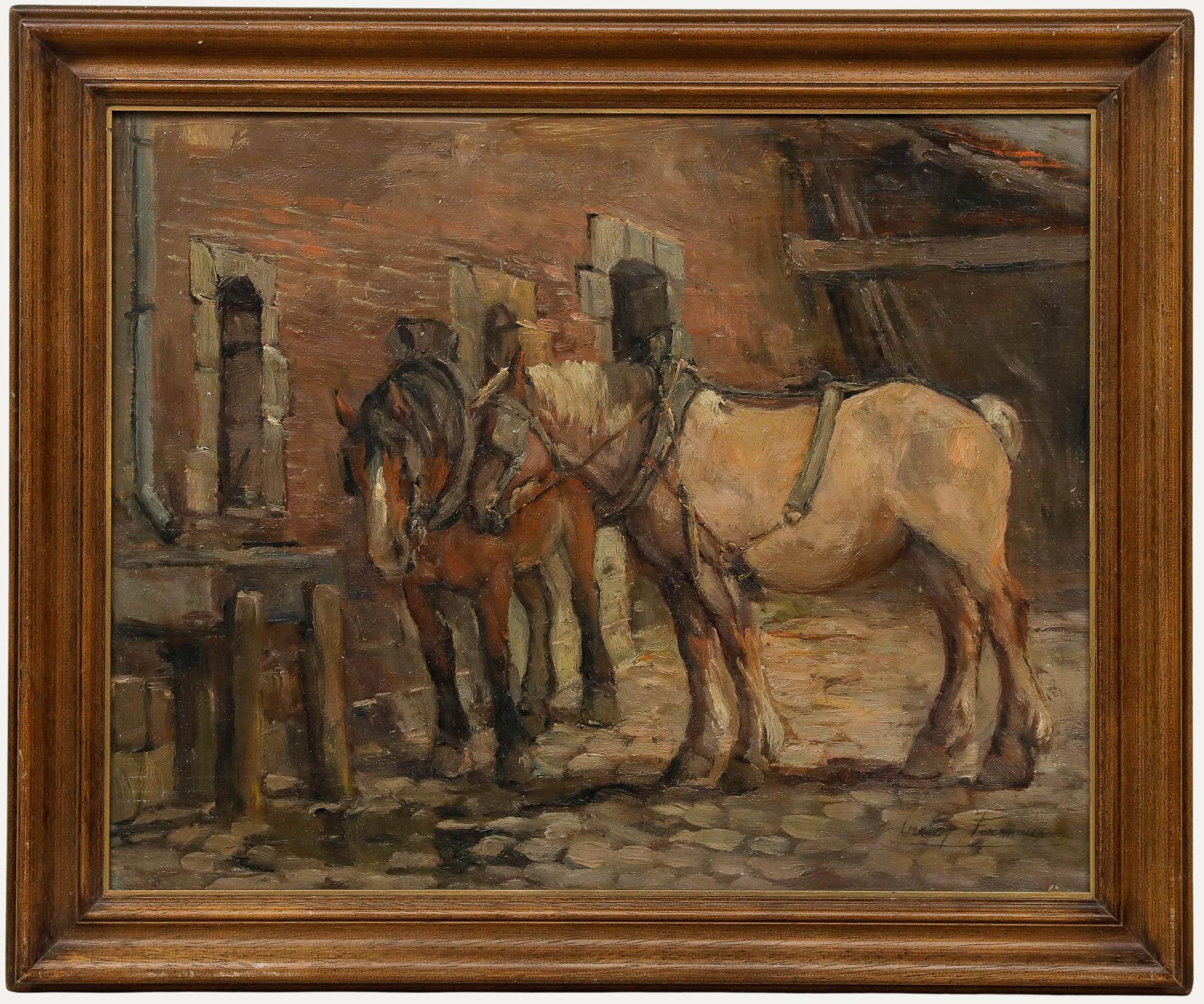 Victor Fermeuse (1894-1963) - Early 20th Century Oil, Blinkered and Harnessed