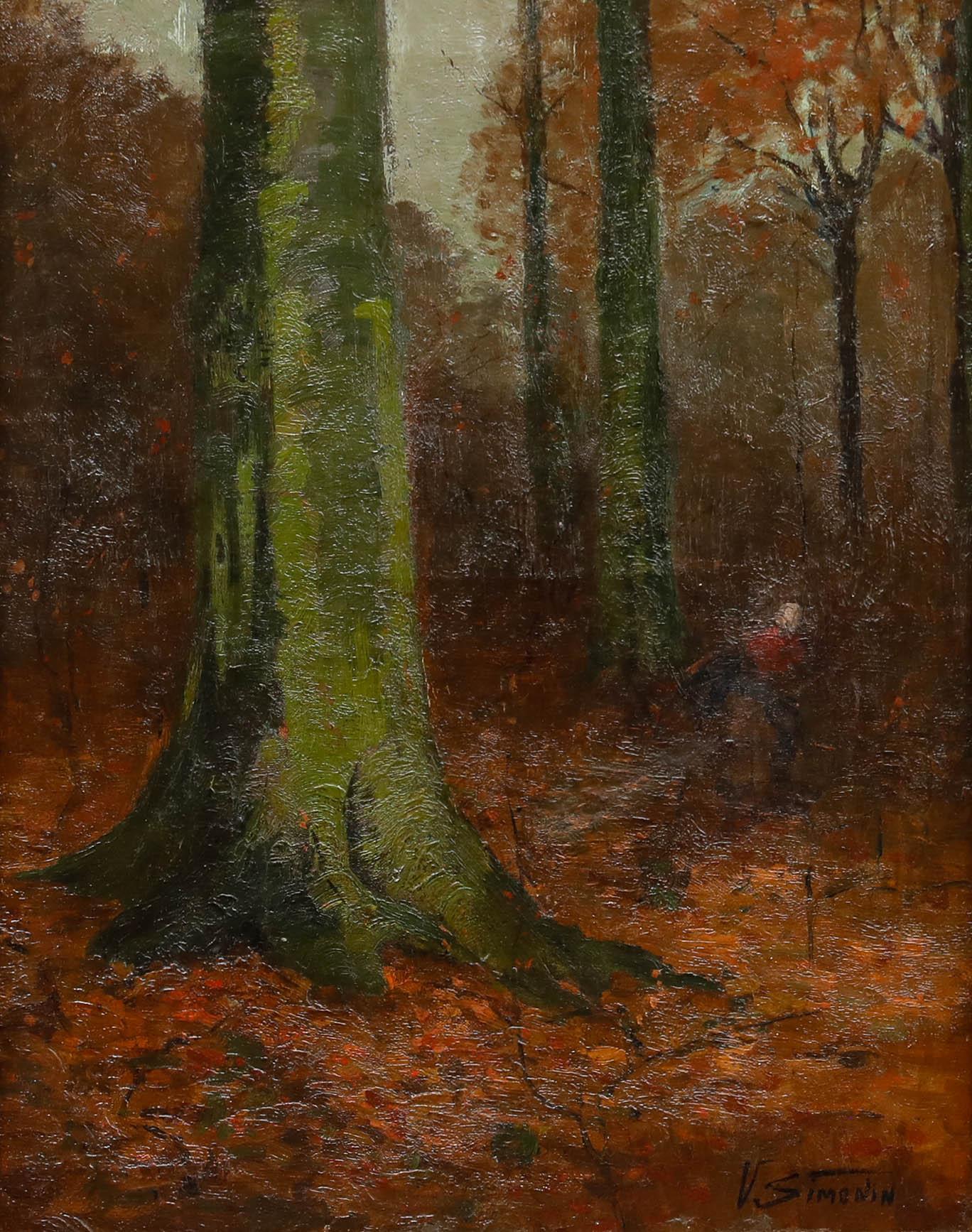 Victor Simonin (1877-1946) - Huile encadrée du début du 20e siècle, Fagotière en Forêt - Painting de Unknown