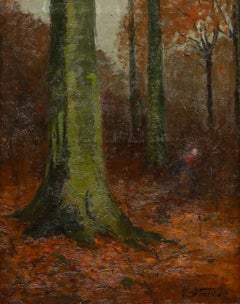 Victor Simonin (1877-1946) - Framed Early 20th Century Oil, Fagotière en Forêt