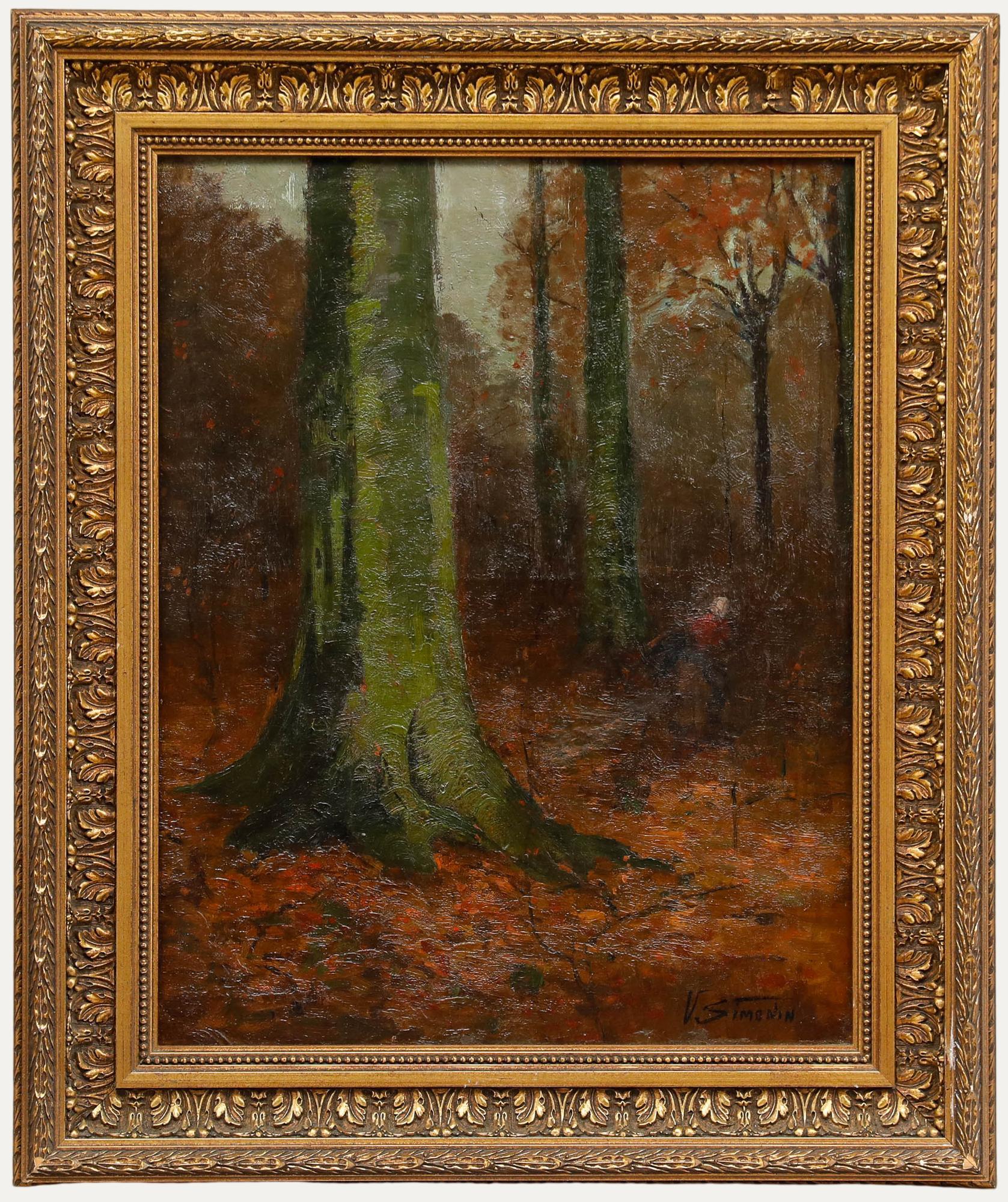 Victor Simonin (1877-1946) - Gerahmtes Öl aus dem frühen 20. Jahrhundert, Fagotière en Forêt