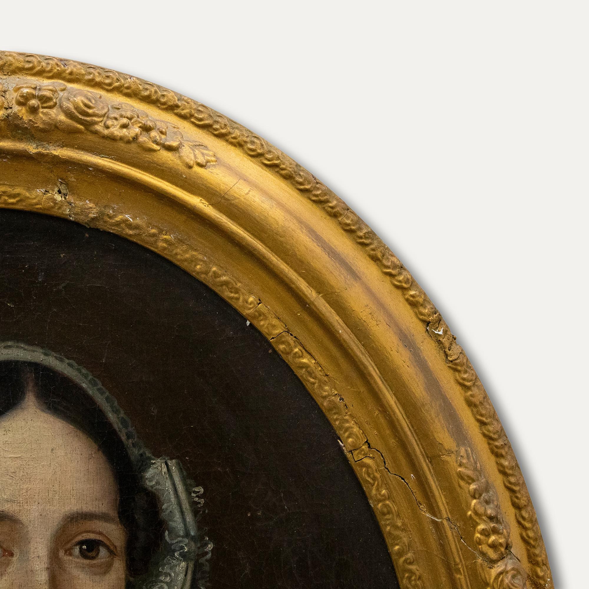 Huile victorienne du 19ème siècle - Dame dans un chapeau en dentelle 2